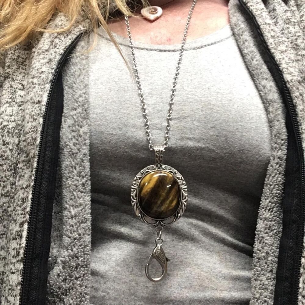 Tiger's Eye Lanyard | Boho Office Accessory | Protection Stone Badge holder